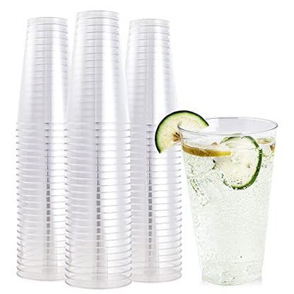 FOCUSLINE 100 Pack 16 oz Large Clear Plastic Cups, Disposable Drinking Cups - color: 16 oz Clear