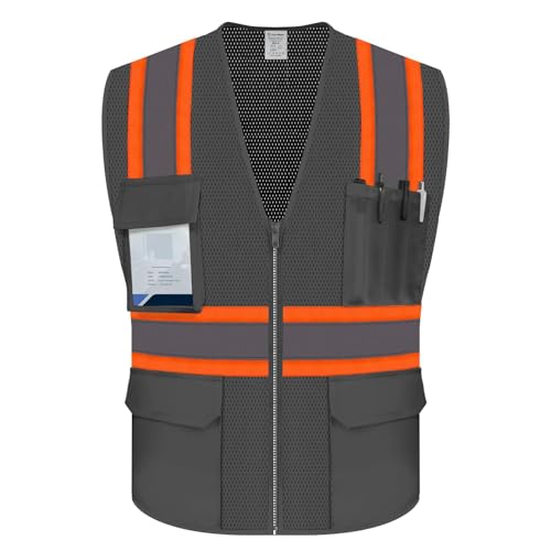 Safety Vest for Men, Hi Vis Mesh Vest, High Visibility, Grey, XL - color: Grey, size: X-Large