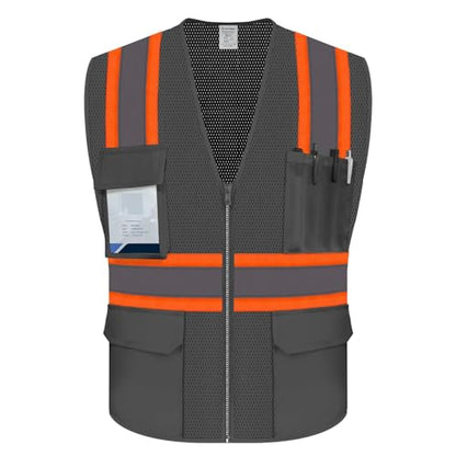 Hi Vis Safety Work Vest with Reflective Strip, Grey, 3XL - color: Grey, size: 3X-Large