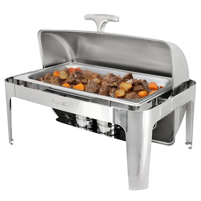 MegaChef 9.5 Quart Oblong Roll Top Stainless Steel Professional Kitchen Chafing Dish/Food Warmer/Buffet Server Serving Trays for Entertaining, Catering, Large Gatherings (9.5 Quart) - size: 9.5 Quart
