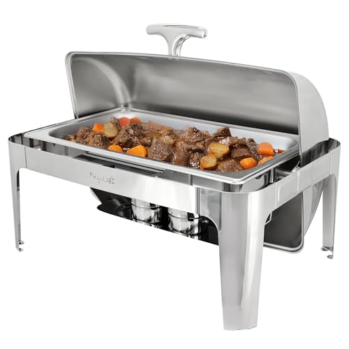 MegaChef 9.5 Quart Oblong Roll Top Stainless Steel Professional Kitchen Chafing Dish/Food Warmer/Buffet Server Serving Trays for Entertaining, Catering, Large Gatherings (9.5 Quart) - size: 9.5 Quart