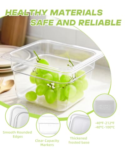 6 Pack Food Pan with Lids,1/6 Size Shatterproof Stackable Plastic Hotel Food Pan for Party, Catering, Home kitchens Meal Prep,-40°F to 212°F (1.62QT(1.53L), 1/6 size 4" deep) - size: 1/6 size 4" deep