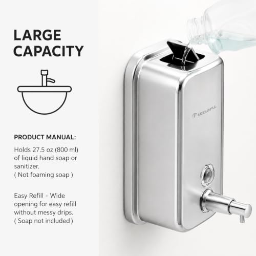 modunful Stainless Steel Hand Soap Dispenser – 27oz Wall Mounted - size: Vertical 27oz