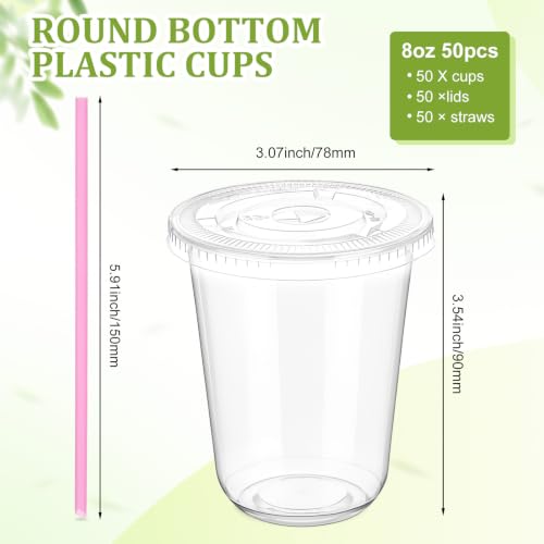 Ziliny 50 Pack 8 oz Plastic Cups with Lids Straws Iced Coffee, Pink - color: Pink, size: 8 oz