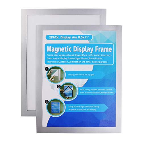 Window Sign Holder 8.5x11'' - Plastic Picture Frames - Double Sided and Adhesive for Wall/Door/Refrigerator/Cupboard Display Frame,Silver,Pack of 2 - color: Silver, size: 2Pack