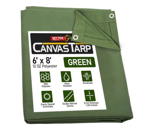 Mytee Products 6' x 8' Green Canvas Tarp 12oz Heavy Duty Water Resistant - color: Green (1 Pc), size: 6' x 8'