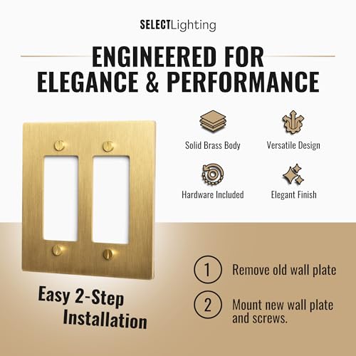 SELECT 2-Gang Solid Brass Wall Plate Cover, Satin Brass Finish - color: Satin Brass, size: 2 Gang, style: Wall Plate