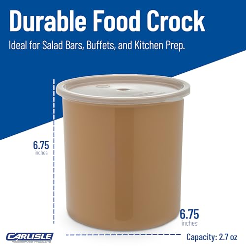 Carlisle FoodService Products Classic Round Storage Container Crock with Lid for Kitchen, Restaurants, Home, Plastic, 2.7 Quarts, Beige