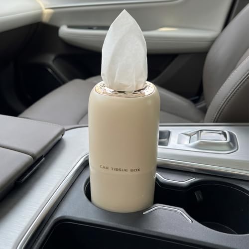Car Cup Holder Tissue Holder, Water-Resistant Plastic Facial Tissues Cylinder, Portable Paper Towel Tube Container for Travel, Vehicle Napkin Box Organizer for Car, Home, Office (Beige) - color: Beige