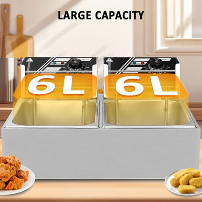 Commercial Deep Fryer with Basket, 12.7QT/12L, Detachable Large Capacity Stainless Steel Countertop Electric Oil Fryer with Temperature Control for Restaurant or Home Use