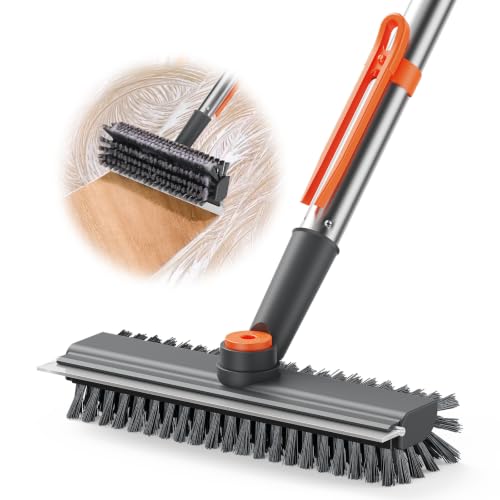 AIR U+ Floor Scrub Brush with Long Handle, 4 in 1 Floor Scrubber & Squeegee - color: Gray