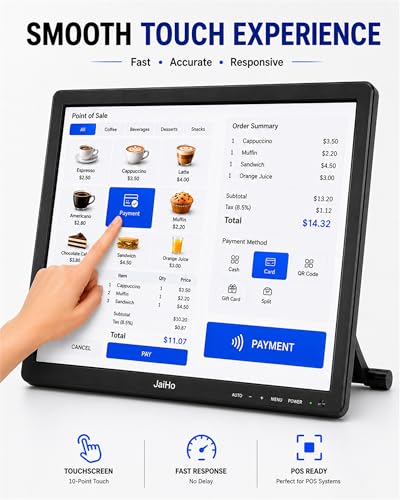 JaiHo 19 Inch Touch Screen Monitor, 1280×1024 4:3 Industrial LCD Display with HDMI VGA BNC AV USB, VESA Mount, Capacitive Touch Monitor for POS, Kiosk, CCTV, Raspberry Pi & Control Systems - size: 19Inch/4:3
