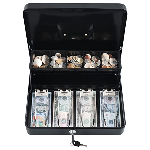 xydled Cash Box with Key Lock, Metal Money Box, Safe Storage box, Black - color: Black Key Lock