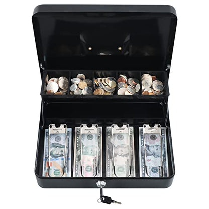 xydled Cash Box with Key Lock, Metal Money Box, Safe Storage box, Black - color: Black Key Lock