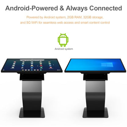 32 Inch Touch Screen Kiosk, 10pt PCAP Touch Screen Digital Signage, Plug&Play K-Style Indoor Digital Signage, Interactive LCD Display Signage, CMS/U-Disk Publish Content, Split Screen, Android 11 - color: 32"+Black (Android OS)