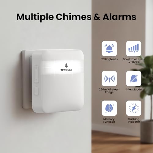 TECKNET Motion Sensor Door Chime, Door Chimes When Door Opens, Wireless Doorbell for Home with 32 Chimes, 500Ft Range, 5-Level Volume, LED Indicator, Door Bell Chime for Store, Office & Caregiver Use