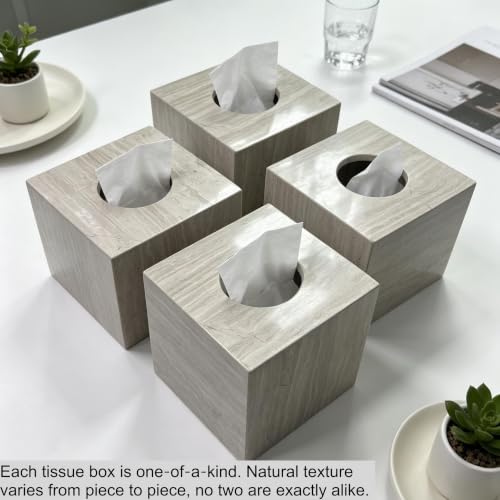 Natural Marble Square Tissue Box Holder Cover for Bathroom - color: Gray Wood Grain