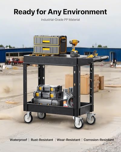 VEVOR Utility Cart, 550 lbs Load Capacity, 31.3 x 17.7-inch Service Cart, Two-Shelf Heavy Duty Plastic Utility Cart with 360° Swivel Wheels (2 with Brakes), Suitable for Warehouse, Garage, Cleaning - style: 550 LBS-Small