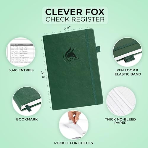 Clever Fox Check Register Book, Checkbook Ledger, 5.8x8.3 Dark Green - color: Dark Green, size: A5 (5.8'' x 8.3'')