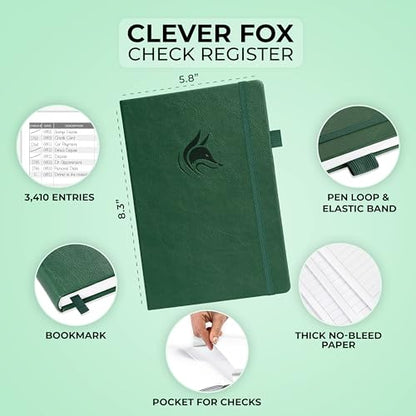 Clever Fox Check Register Book, Checkbook Ledger, 5.8x8.3 Dark Green - color: Dark Green, size: A5 (5.8'' x 8.3'')