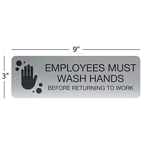 SBLABELS Employees Must Wash Hands Indoor Easy Adhesive Mount Door and Wall Sign for Restaurants and Small Businesses 3" x 9" - Silver - color: Silver, style: Employees Must Wash Hands