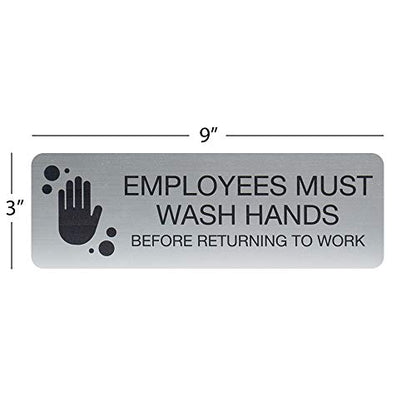 SBLABELS Employees Must Wash Hands Indoor Easy Adhesive Mount Door and Wall Sign for Restaurants and Small Businesses 3" x 9" - Silver - color: Silver, style: Employees Must Wash Hands