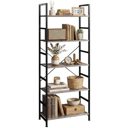 5 Tier Bookshelf, Free Standing Bookcase with Open Storage Shelves - color: Grey Wood, size: 5 Tier