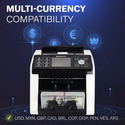 CARNATION Money Counter Machine – Cash Counting & Mixed Denomination Bill Counter, Portable Currency Detector, Counterfeit Bank Scanner, Dollar Sorter for Commercial, up to 1200 N/M, UV/MG/MT/IR/CIS - size: CN5