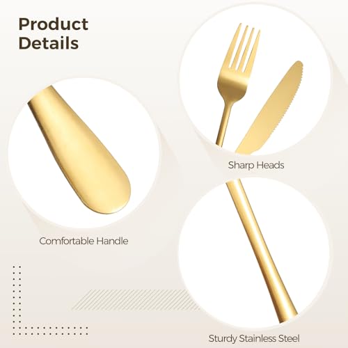120 Pcs Gold Silverware Set, Includes 60 Forks and 60 Knives, Stainless Steel Flatware Set, Elegant and Sturdy Cutlery, Smooth Surface, Dinner Tableware, Ideal for Home, Restaurant - color: 120pcs Gold