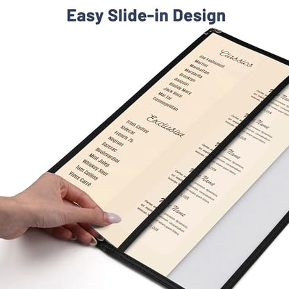 WeChef 30 Pcs 4.25 x 14" Restaurant Menu Covers 2 Page 4 View Menu Holders - size: 4.25x14" - 4 View