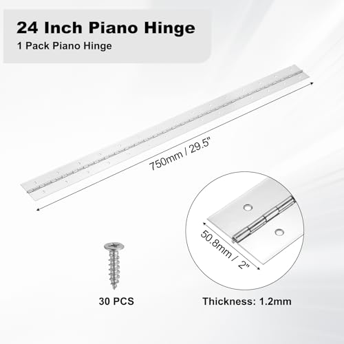 PATIKIL 29.5x2/750x50.8x1.2mm Heavy Duty Piano Hinge, 304 Stainless Steel - size: 29.5 x 2 inch / 750x50.8x1.2mm