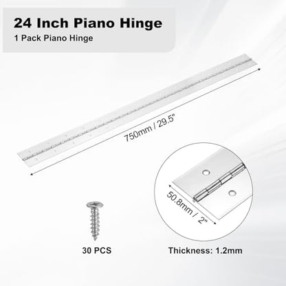 PATIKIL 29.5x2/750x50.8x1.2mm Heavy Duty Piano Hinge, 304 Stainless Steel - size: 29.5 x 2 inch / 750x50.8x1.2mm