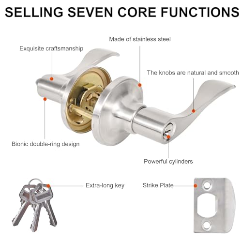 High-Security Stainless Steel Door Lever with Lock and Key(Silver) - color: 8300-Silver