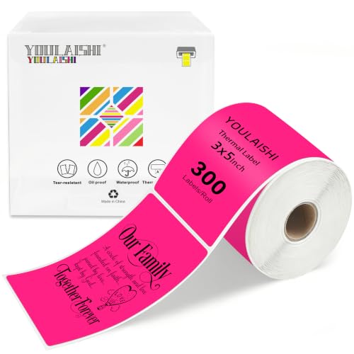 3 X 5 Inch Printable Waterproof Rectangle Color Coding Labels, 300 Per Roll Adhesive Color Coding Stickers for Bar-Codes, Address, Small Business Labeling, Fluorescent Pink - color: Fluorescent Pink