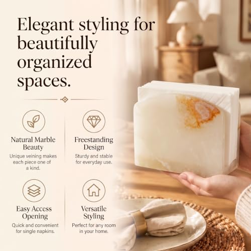 Radicaln Marble Napkin Holder for Table 6.5" Paper Napkin Dispenser Stand - color: White Onyx