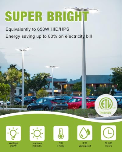 YXL LED Parking Lot Light, 200W LED Shoebox Light with Dusk to Dawn Photocell,28000LM 5000K Daylight Arm Mount, IP65 Waterproof, LED Area Light for Parking Lot Sports Stadium, 12 Pack - size: 200W Arm 12Pack