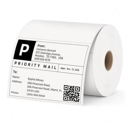 4" x 3" Thermal Labels, White, 500 Labels/Roll - color: White