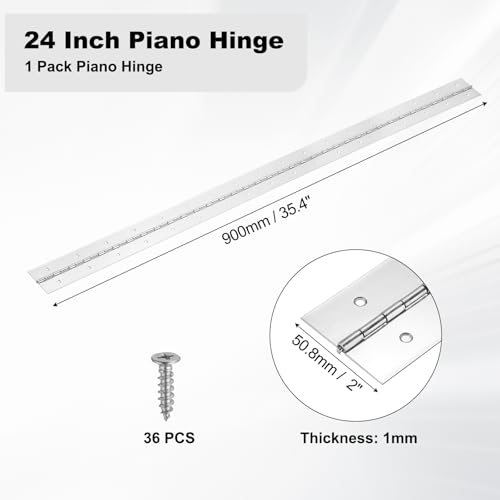 PATIKIL 35.4x2/900x50.8x1mm Heavy Duty Piano Hinge, 304 Stainless Steel - size: 35.4 x 2 inch / 900x50.8x1mm
