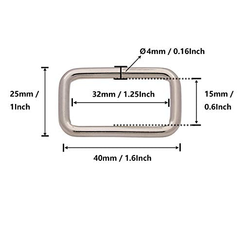 BIKICOCO Metal Rectangle Ring Buckles Square Strap Webbing Belt Rings for Bag Purse Non Welded 1-1/4 x 5/8 Inch - color: Silver X 20 Pcs