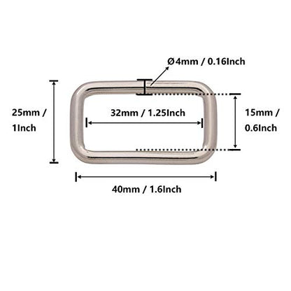 BIKICOCO Metal Rectangle Ring Buckles Square Strap Webbing Belt Rings for Bag Purse Non Welded 1-1/4 x 5/8 Inch - color: Silver X 20 Pcs