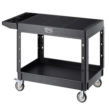 VEVOR Utility Cart, 550 lbs Load Capacity, 37 x 25.4-inch Service Cart, Two-Shelf Heavy Duty Plastic Utility Cart with 360° Swivel Wheels (2 with Brakes), Suitable for Warehouse, Garage, Cleaning - style: 550 LBS-Large