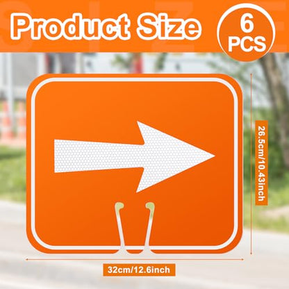 Geetery 6 Pcs 10.4" x 12.6" Reversible Traffic Cone Signs with High Intensity Reflective Arrows, Left and Right Directional Warning Cones for Road Construction, Parking Lot, Barricade