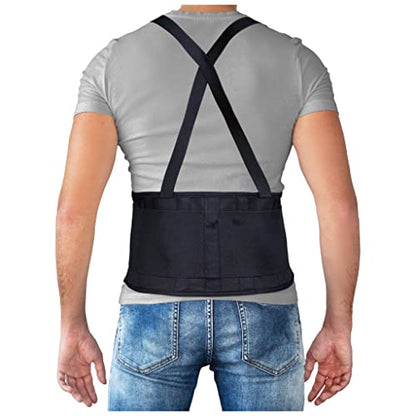 Champion Lightweight Industrial Belt Back Brace, Abdominal Support Shoulder Straps, Hook and Loop Fasteners, Large