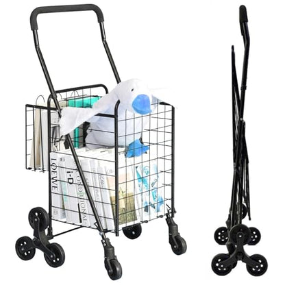 Folding Shopping Cart, Heavy-Duty Stair-Climbing Grocery Cart with 360° Swivel Wheels - Extended Foam Handle - Utility Trolley for Laundry, Travel, Shopping - size: Stair-Climbing Medium+No Bag