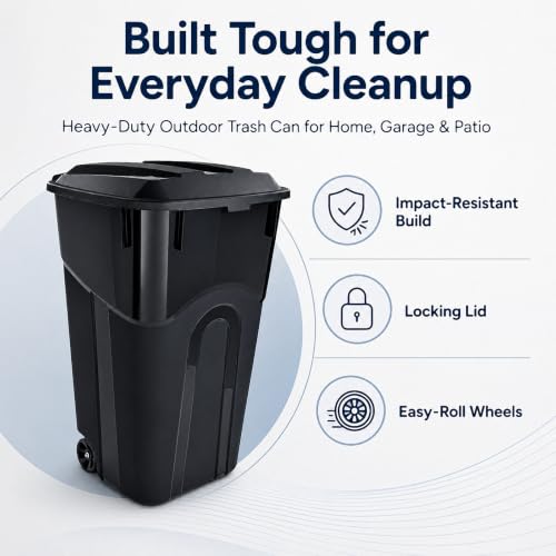 45 Gallon Wheeled Outdoor Trash Can with Locking Lid - size: 45 Gallon