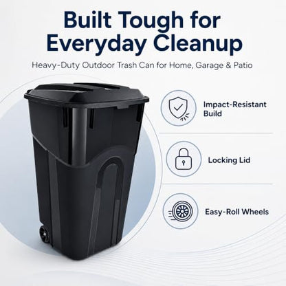 45 Gallon Wheeled Outdoor Trash Can with Locking Lid - size: 45 Gallon