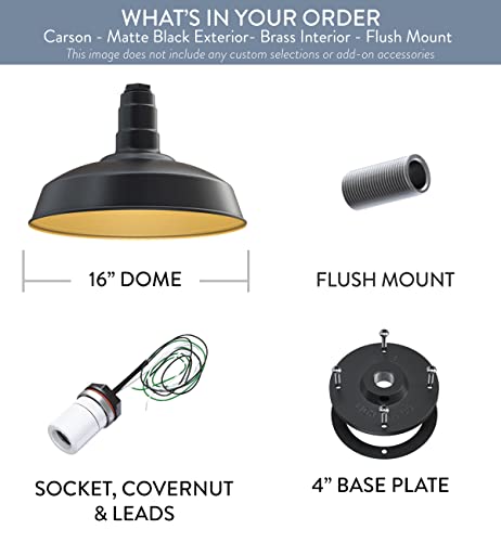 Flush Mount Barn Light Pendant 16" Dome | Garage | Matte Black/Brass - color: Matte Black with Brass Interior, size: Flush Mount