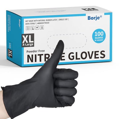 Borje Nitrile Gloves XL, 100 Count Disposable Gloves, Black, Latex-Free Powder-Free, Medical Exam, Food Safe, Cleaning, Cooking - color: Black, size: X-Large