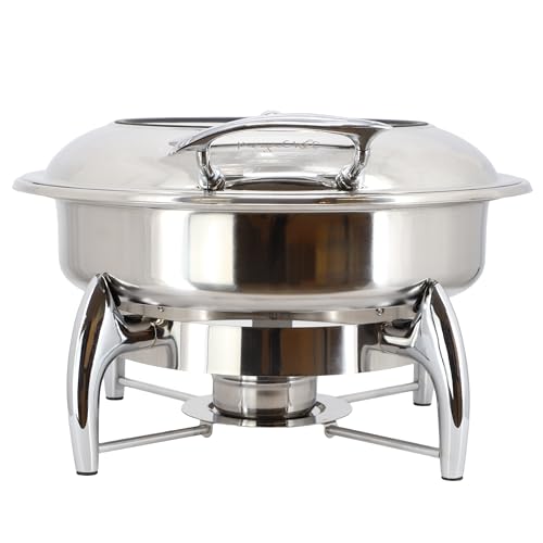 MegaChef 6.3 Quart Round Stainless Steel Professional Chafing Dish/Food Warmer/Buffet Server Serving Trays w/Window & Hinged Lid for Entertaining, Catering, Large Gatherings (6.3 Qt. w/Window) - size: 6.3 Qt. w/ Window