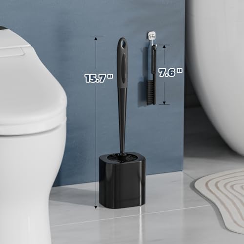 Holaloha Toilet Brush and Holder Set, Space Saving, 3 Pack, Black - color: Black